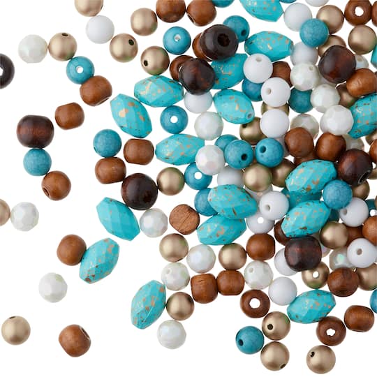 12 Pack: Mixed White, Brown &#x26; Turquoise Craft Beads by Bead Landing&#x2122;